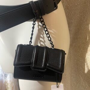 Aldo Black Belt With Chain Detachable Micro Mini Purse